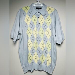 Raffi Cotton Blend Grey Yellow Polo Shirt Made In  Italy Men Size Large